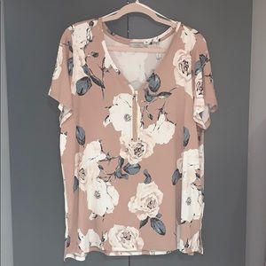Dusty Rose Floral Zipper Top